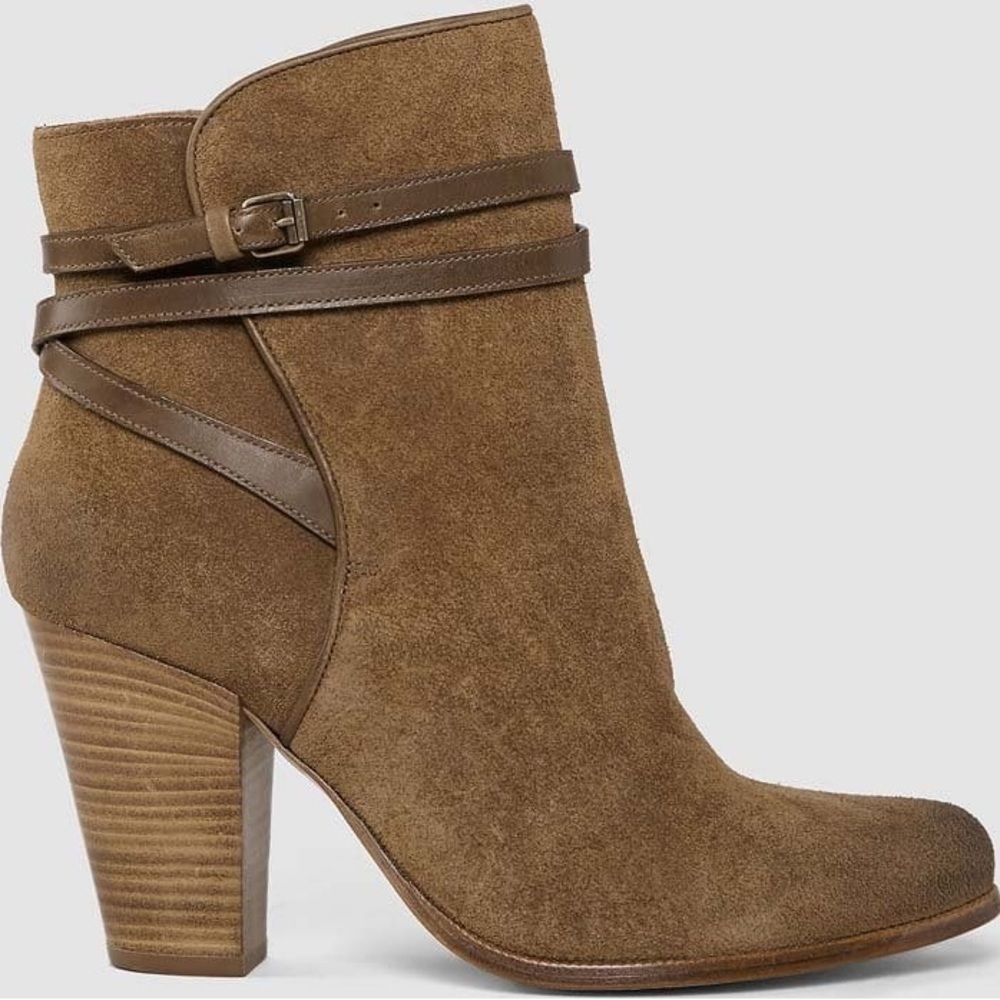 AllSaints Tobacco Brown Victoria Suede Ankle Buckle Wrap Heeled Boot Size 39